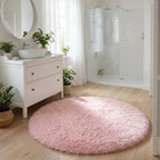 Tapis de Bain Rond Moelleux Antidérapant – Rose, Effet Fourrure