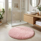 Tapis de Bain Rond Moelleux Antidérapant – Rose, Effet Fourrure