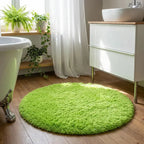 Tapis de Bain Rond Moelleux Antidérapant – Vert, Effet Fourrure
