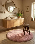 Tapis de Bain Rond Moelleux Antidérapant – Rose, Effet Fourrure