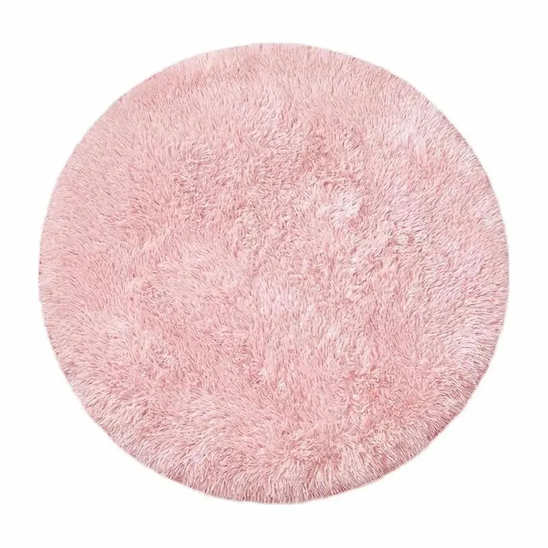 Tapis de Bain Rond Moelleux Antidérapant – Rose, Effet Fourrure