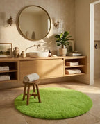 Tapis de Bain Rond Moelleux Antidérapant – Vert, Effet Fourrure