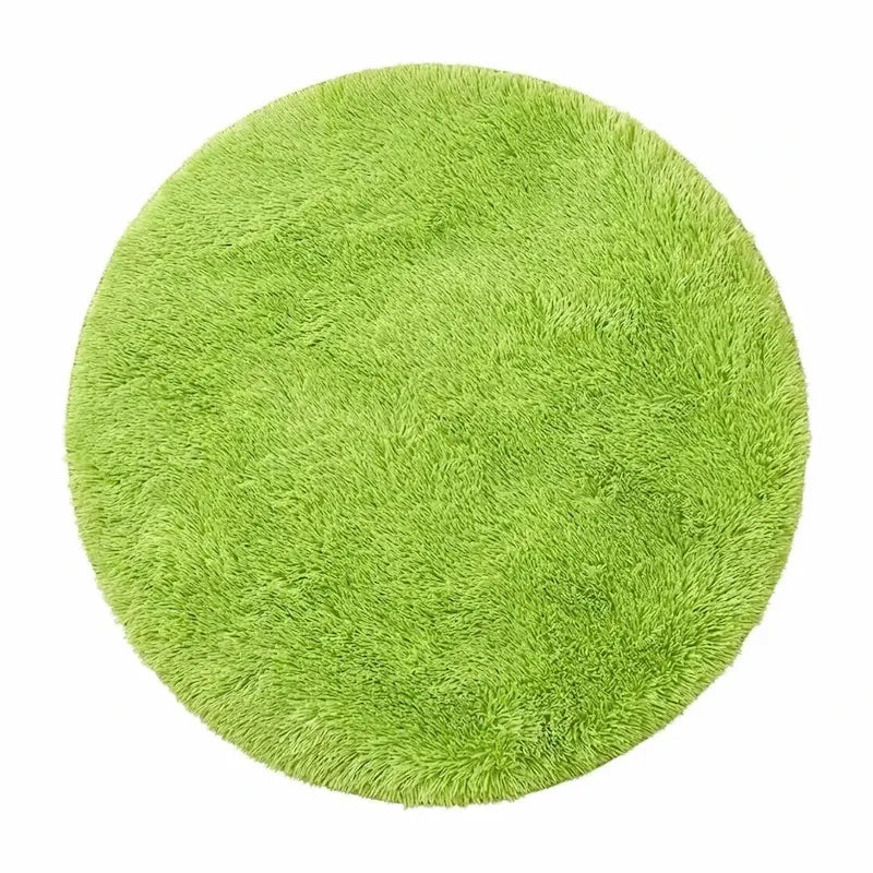 Tapis de Bain Rond Moelleux Antidérapant – Vert, Effet Fourrure